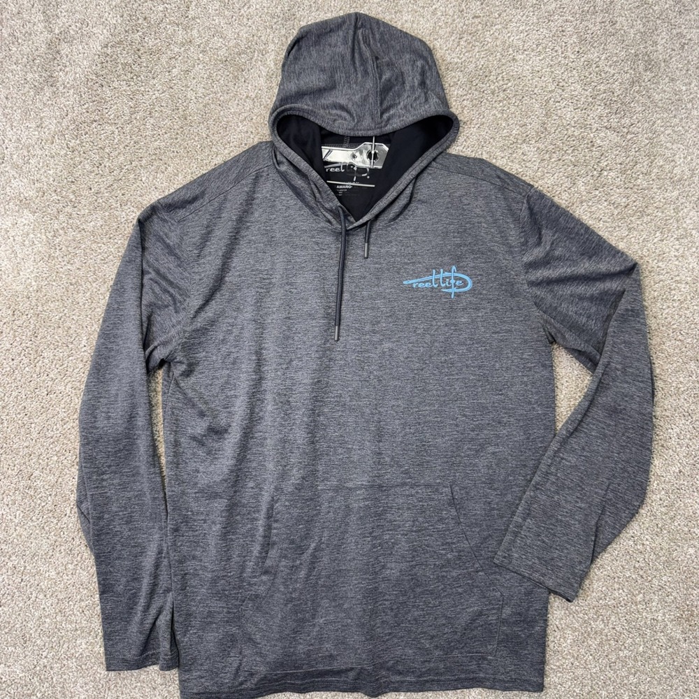 Reel Life Hoodie Mens XL Gray Wave Graphic Long Sleeve Performance EUC